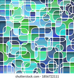 abstract vector stained-glass mosaic background - green and blue
