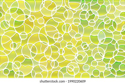 abstract vector stained-glass mosaic background - green and yellow circles