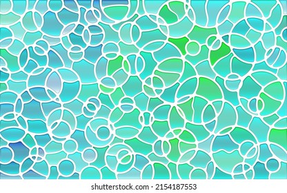 abstract vector stained-glass mosaic background - green and blue circles