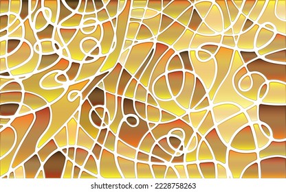 abstract vector stained-glass mosaic background - yellow and brown