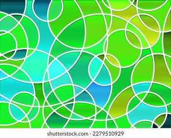 abstract vector stained-glass mosaic background - green and blue circles