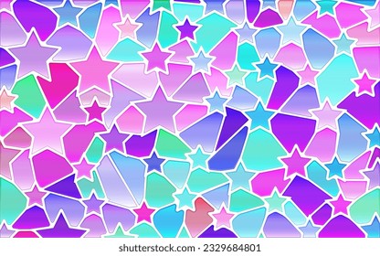 abstract vector stained-glass mosaic background - purple and blue stars