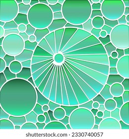 fondo abstracto de mosaico de vidrio teñido vectorial - círculos verdes y azules