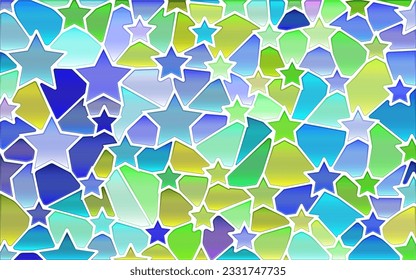 fondo abstracto de mosaico de vidrio teñido vectorial - estrellas verdes y azules