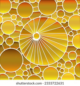 abstract vector stained-glass mosaic background - golden yellow circles