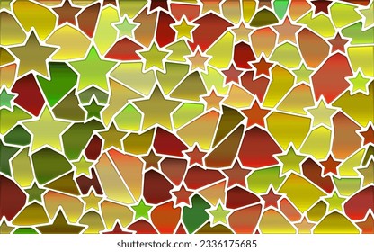 abstract vector stained-glass mosaic background - green and red stars