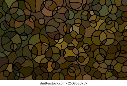 abstract vector stained-glass mosaic background - green and brown circles