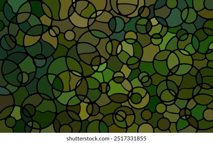 abstract vector stained-glass mosaic background - green and brown circles