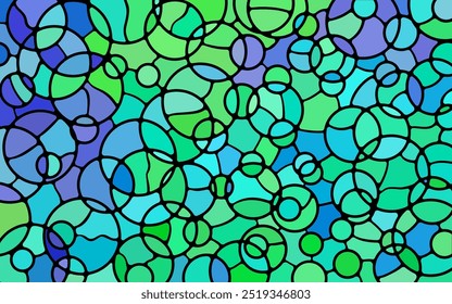 Fondo abstracto del mosaico de la vidriera del Vector - círculos verdes y azules