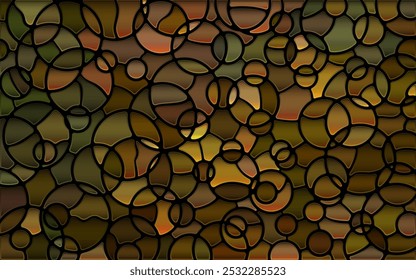 abstract vector stained-glass mosaic background - green and brown circles