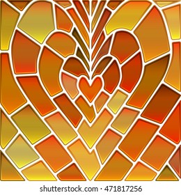 abstract vector stained-glass mosaic background - orange heart