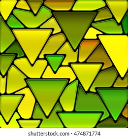 abstract vector stained-glass mosaic background - green and yellow triangles