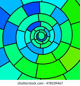 abstract vector stained-glass mosaic background - green and blue spiral