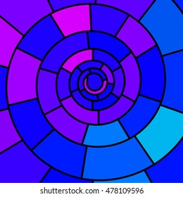 abstract vector stained-glass mosaic background - blue and violet spiral