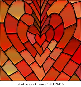 abstract vector stained-glass mosaic background - red and orange heart