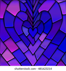 abstract vector stained-glass mosaic background - blue and violet heart