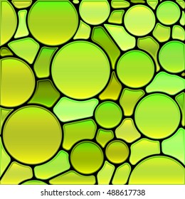 abstract vector stained-glass mosaic background - green and yellow circles