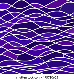 abstract vector stained-glass mosaic background - purple and violet waves