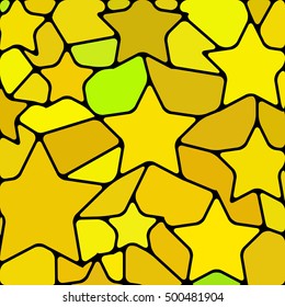 abstract vector stained-glass mosaic background - yellow and brown stars