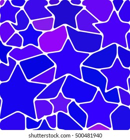 abstract vector stained-glass mosaic background - blue and violet stars
