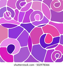 abstract vector stained-glass mosaic background - purple and violet spirals