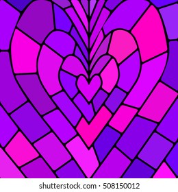 abstract vector stained-glass mosaic background - purple and violet heart