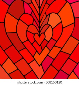 abstract vector stained-glass mosaic background - red and orange heart