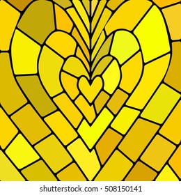 abstract vector stained-glass mosaic background - yellow heart