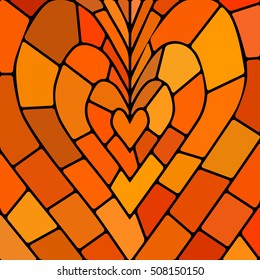 abstract vector stained-glass mosaic background - orange heart