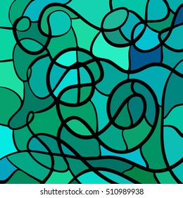 abstract vector stained-glass mosaic background - blue and green