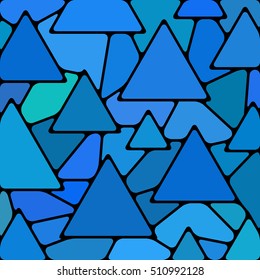 abstract vector stained-glass mosaic background - blue triangles