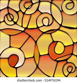 abstract vector stained-glass mosaic background - orange and yellow spirals