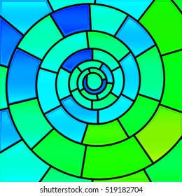 abstract vector stained-glass mosaic background - green and blue spiral