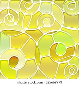 abstract vector stained-glass mosaic background - yellow spirals