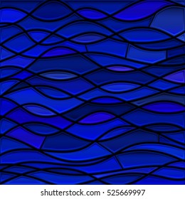 abstract vector stained-glass mosaic background - dark blue waves