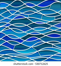 abstract vector stained-glass mosaic background - blue waves