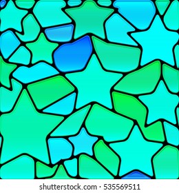 abstract vector stained-glass mosaic background - teal stars