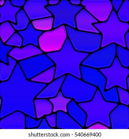 abstract vector stained-glass mosaic background - blue stars