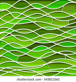 abstract vector stained-glass mosaic background - green waves