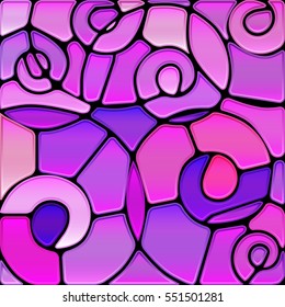 abstract vector stained-glass mosaic background - purple and violet spirals