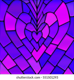 abstract vector stained-glass mosaic background - blue and violet heart