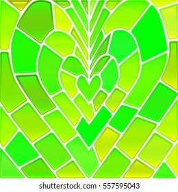 abstract vector stained-glass mosaic background - green and yellow heart