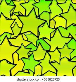 abstract vector stained-glass mosaic background - green and yellow stars
