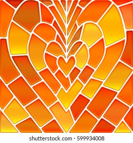 abstract vector stained-glass mosaic background - orange and yellow heart