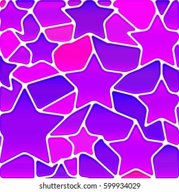 abstract vector stained-glass mosaic background - purple stars