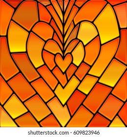 abstract vector stained-glass mosaic background - orange heart