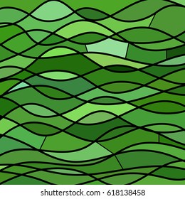 abstract vector stained-glass mosaic background - green waves