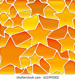 abstract vector stained-glass mosaic background - yellow and orange stars