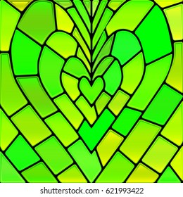 abstract vector stained-glass mosaic background - green and yellow heart