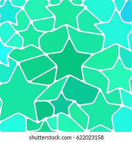 abstract vector stained-glass mosaic background - teal stars